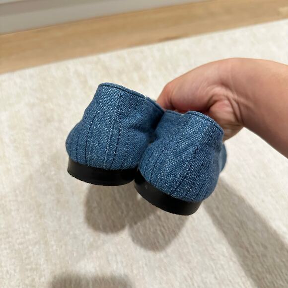 Tory Burch Leather & Quilted Denim Cap-Toe Ballet Flats in Blue Size 8 - Picture 5 of 7